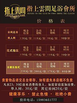 会所价目，会所价目牌图片！