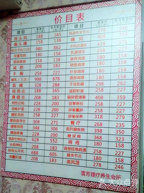 附近养生会所价目表，附近养生spa地址